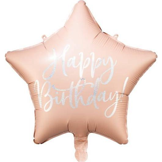  Party Deco Balon foliowy Happy Birthday, 40cm, jasny pudrowy róż