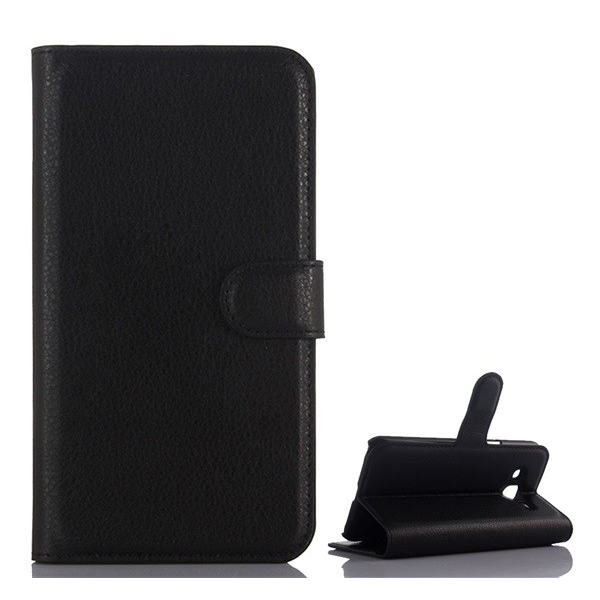 Tok álló, bőr hatású (FLIP, oldalra nyíló, asztali tartó funkció, prémium) FEKETE [Samsung Galaxy J3 (2016) SM-J320] (5996457839490)