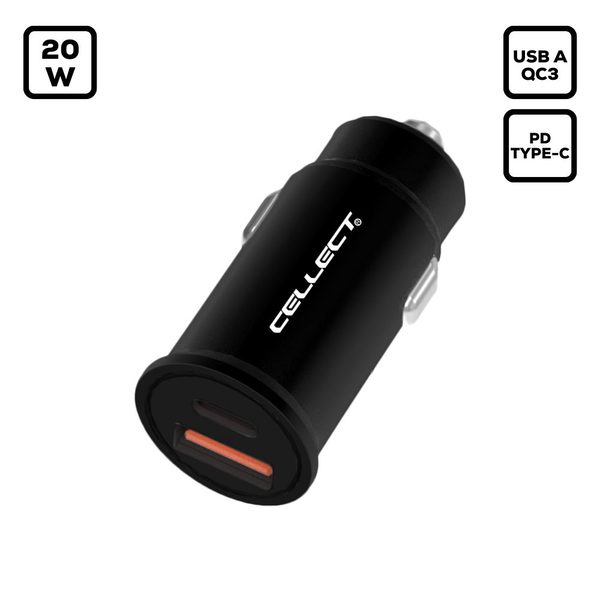 Cellect autós töltőadapter gyorstöltő funkcióval 20W (MPCB-PD20W-BK)
