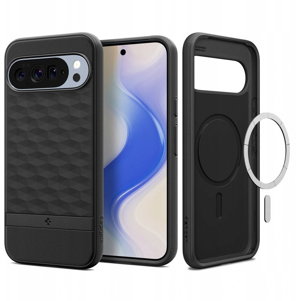 Spigen PARALLAX szilikon telefonvédő (ütésállóság, légpárnás keret, MagSafe, 3D rombusz) FEKETE Google Pixel 10 / Pixel 10 Pro (ACS09708) (ACS09708)