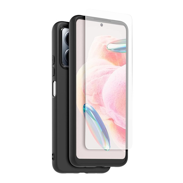 Made for Xiaomi szilikon telefonvédő (ultravékony, matt + képernyővédő üveg) FEKETE Xiaomi Redmi Note 12 4G (WICASETPURNOTE124GN)