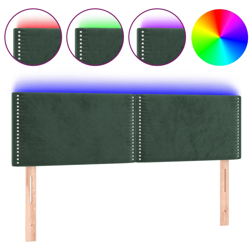 sötétzöld bársony LED-es fejtámla 144x5x78/88 cm (3121523)