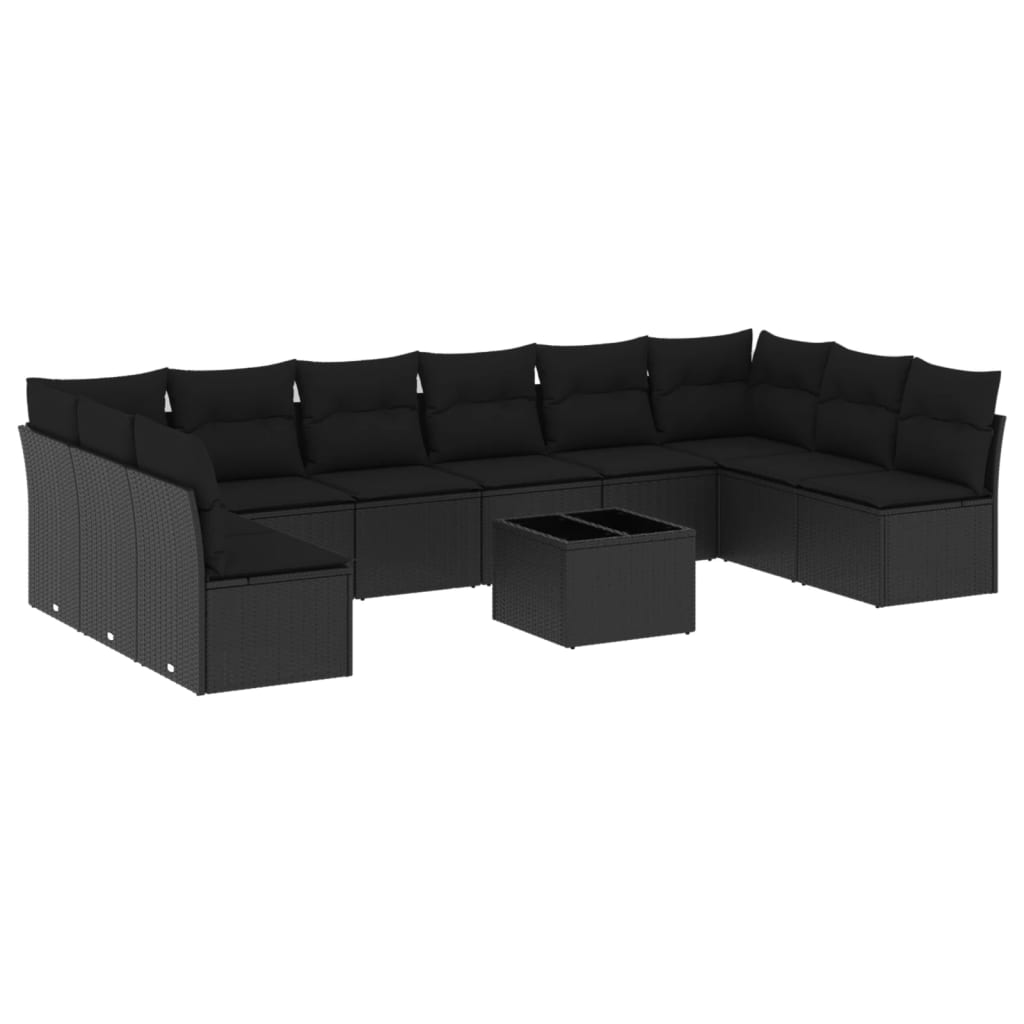11 részes fekete polyrattan kerti ülőgarnitúra párnákkal (3218095)