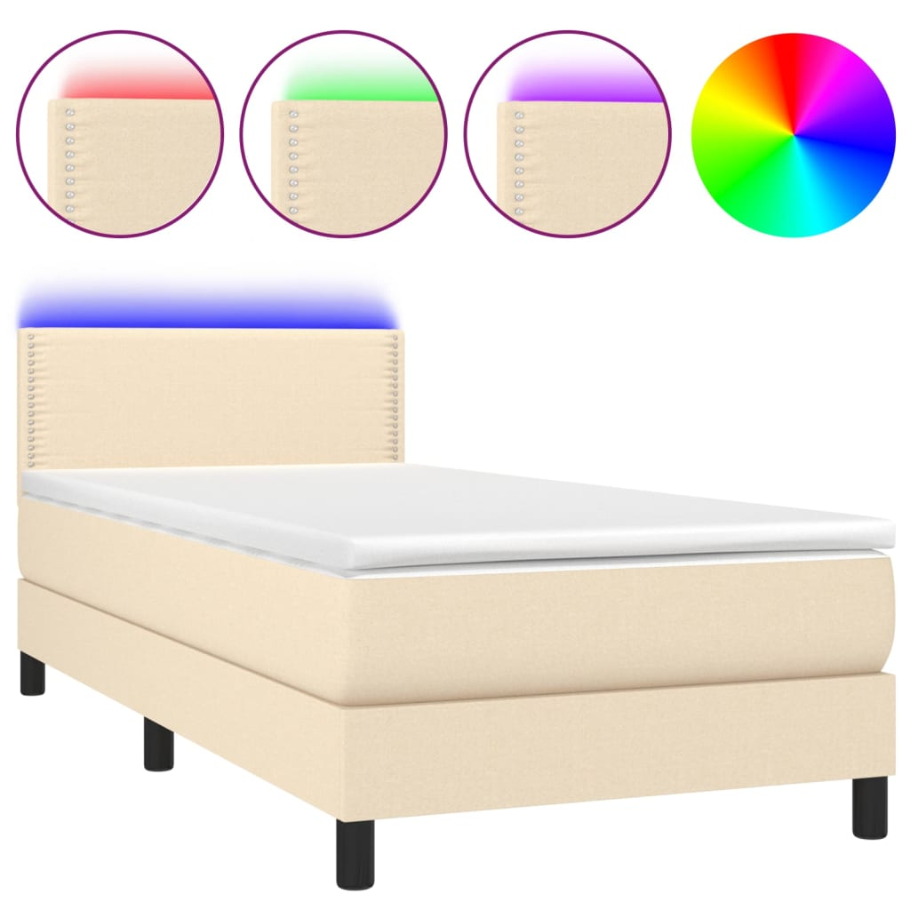 krémszínű szövet rugós és LED-es ágy matraccal 90x190 cm (3133042)