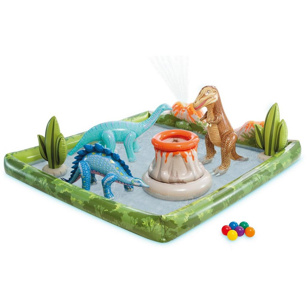 Intex - Centro De Juegos Acuático Dinosaurios Con Rociador Agua 201x201 Cm