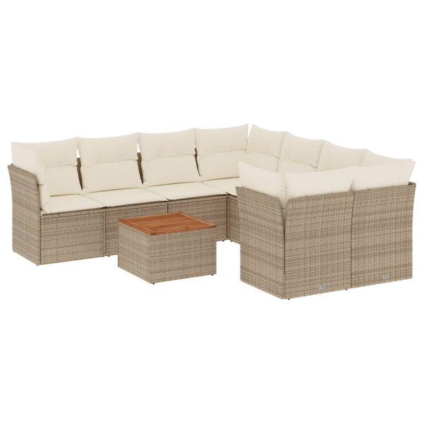 Set canapele de grădină, 9 piese, cu perne, bej, poliratan