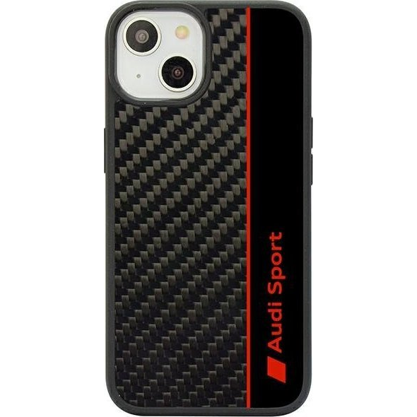 Audi Carbon Fiber Stripe iPhone 13 / 14 / 15 tok, fekete / piros (AUS-TPUPCIP14-R8/D1-BK)