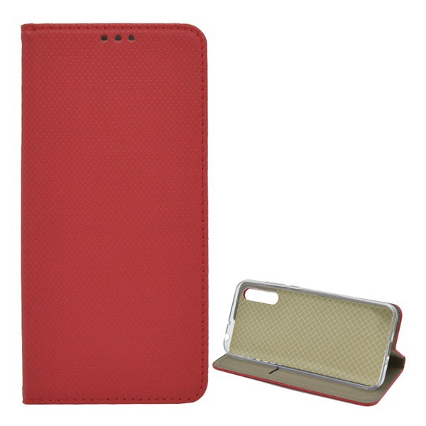 Tok álló, bőr hatású (FLIP, oldalra nyíló, asztali tartó funkció, rombusz minta) PIROS [Huawei Y8p] (5996591001555)