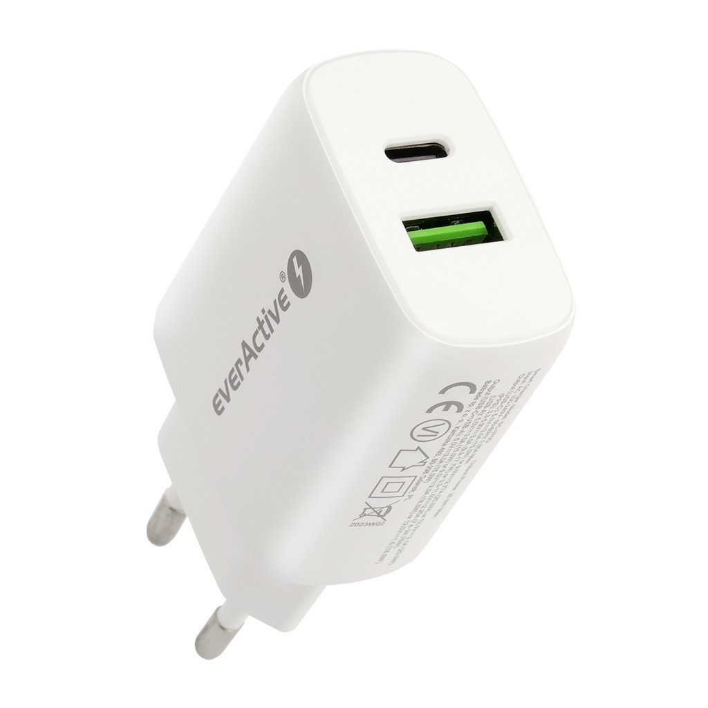 EverActive SC-370Q USB-A / USB-C Hálózati töltő - Fehér (25W) (SC-370Q)