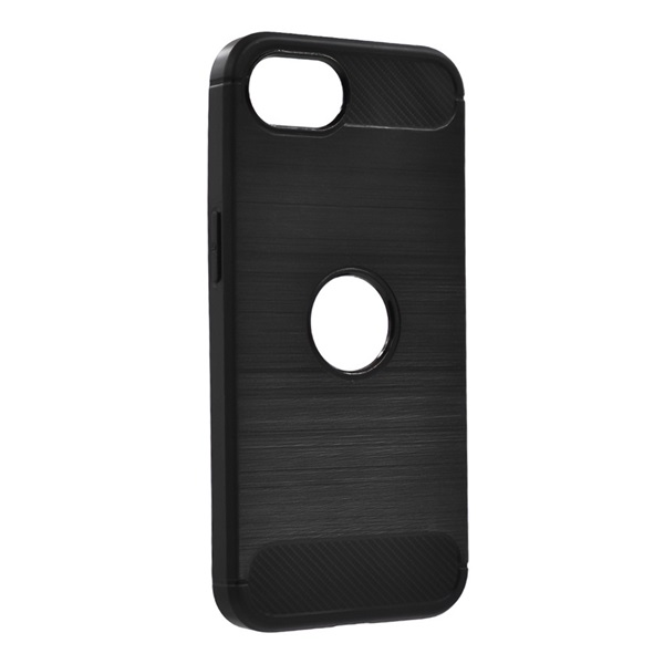 Szilikon telefonvédő (ütésállóság, légpárnás sarok, szálcsiszolt, karbon minta, logó kivágás) FEKETE Apple iPhone 16e "Gigapack csomagolás" (GP-169164)