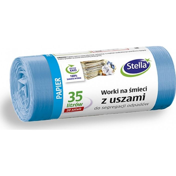  Stella Worki z uszami STELLA, do segregacji odpadów papierowych, 35 l, 20 szt., niebieskie, niebieski
