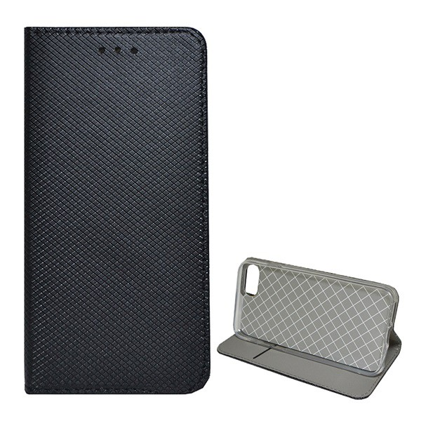 Tok álló, bőr hatású (FLIP, oldalra nyíló, asztali tartó funkció, rombusz minta) FEKETE [Apple iPhone SE 3 (2022)] (5996457754458)