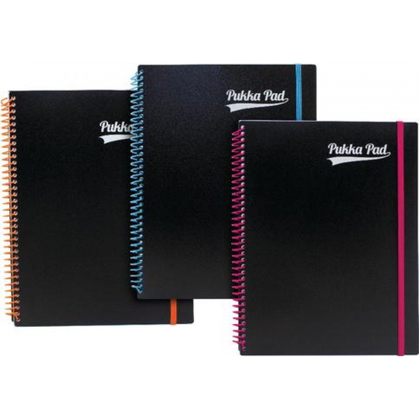 Комплект 3 тетрадки Pukka Pad, Със спирала, PP, Neon, A4, 100страници, Диктовка, С 4 перфорации за картотека, Оранжев, Син, Розов