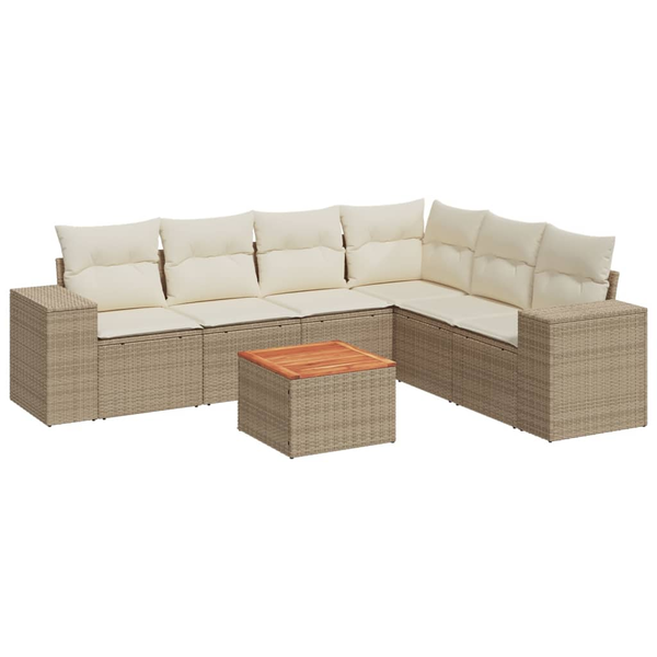 Set canapele de grădină, 7 piese, cu perne, bej, poliratan