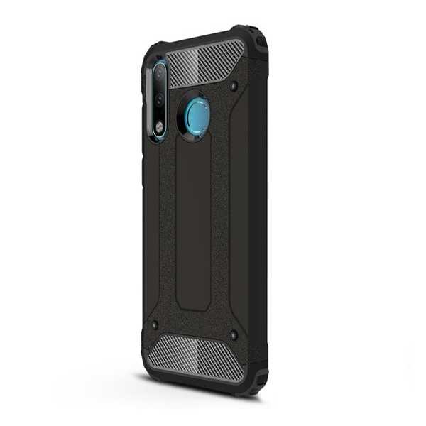 Defender műanyag telefonvédő (közepesen ütésálló, légpárnás sarok, szilikon belső, fémhatás) FEKETE [Huawei P30 Lite (Nova 4e)] (5996457875689)