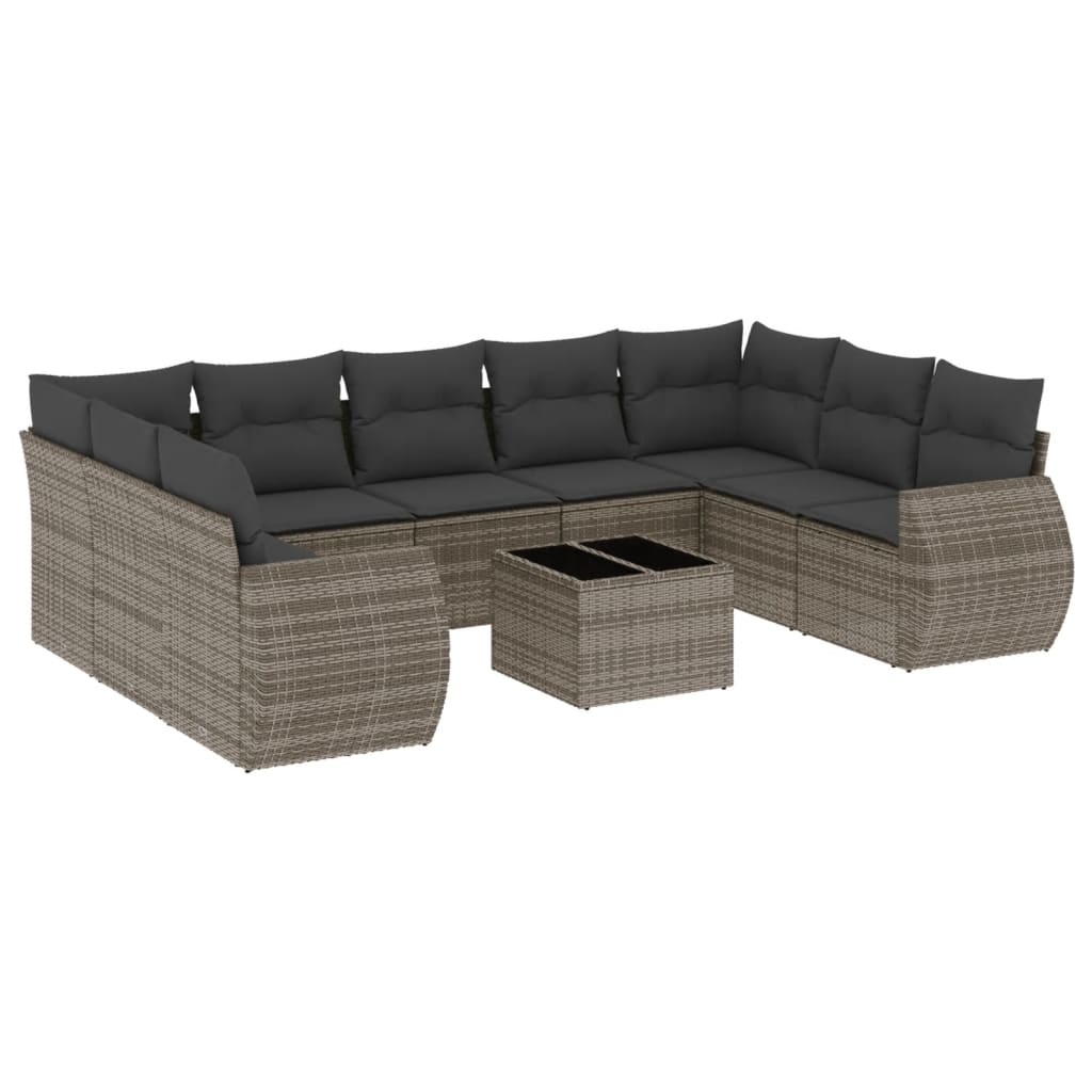 10 részes szürke polyrattan kerti ülőgarnitúra párnákkal (3221809)
