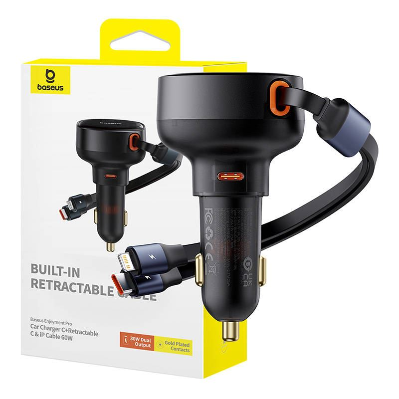 Baseus Enjoyment Pro autós töltő USB-C - Lightning kábellel 60W fekete (C00057802111-00) (C00057802111-00)