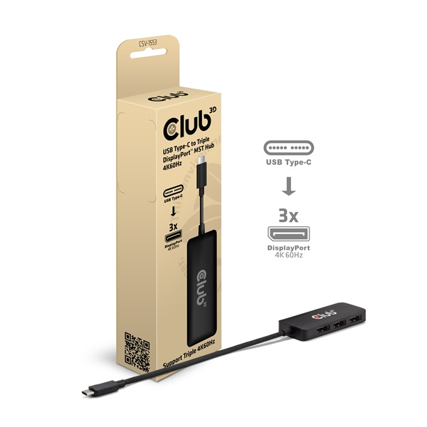 Club3D MST-Hub USB 3.2 Typ C > 3x DP       4K60Hz      St/Bu retail