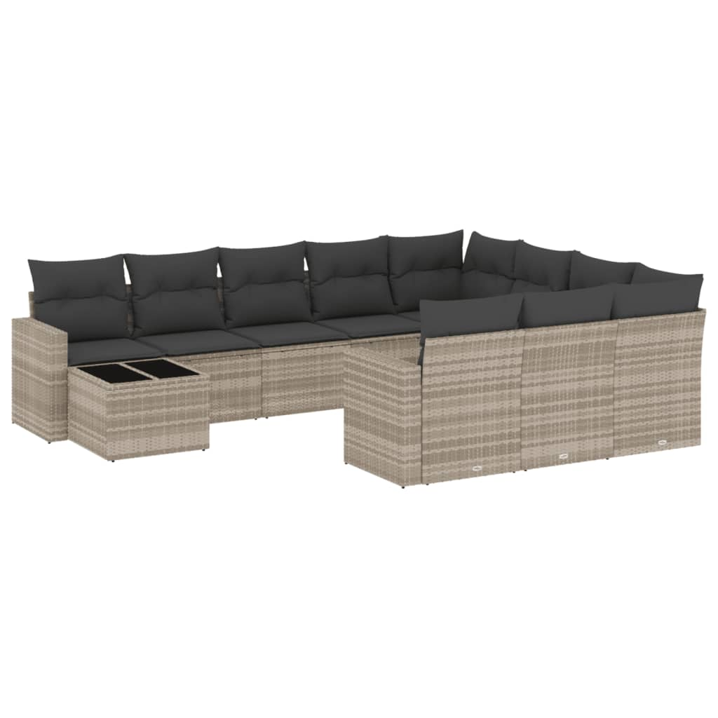 11 részes világosszürke polyrattan kerti ülőgarnitúra párnákkal (3251869)