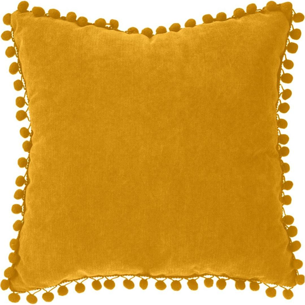 Cojín De Borlas Amarillo Mostaza 40x40cm