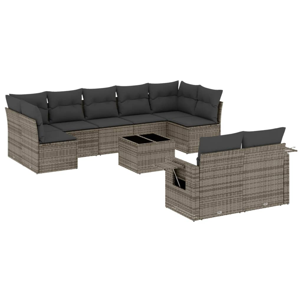 10 részes szürke polyrattan kerti ülőgarnitúra párnákkal (3220629)