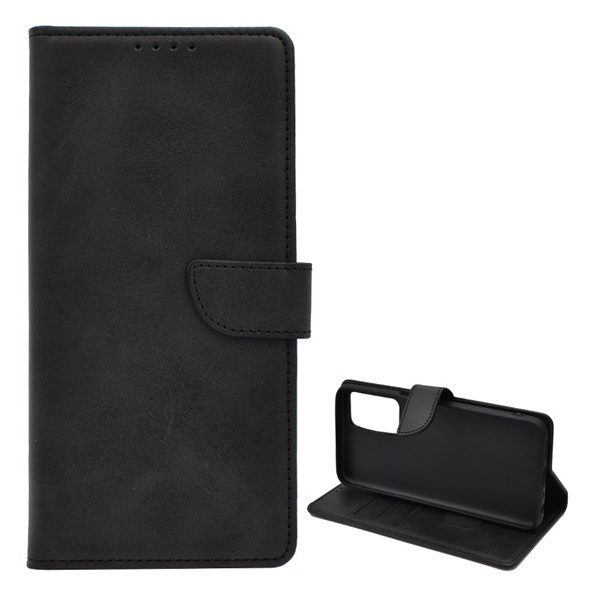 Tok álló, bőr hatású (FLIP, oldalra nyíló, asztali tartó funkció, prémium) FEKETE [Oppo A54s] (5996457300471)