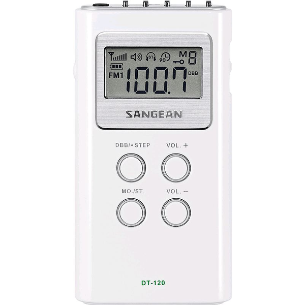 Джобно радио Sangean със стерео синтезатор, DT-120W AM / FM, Бял