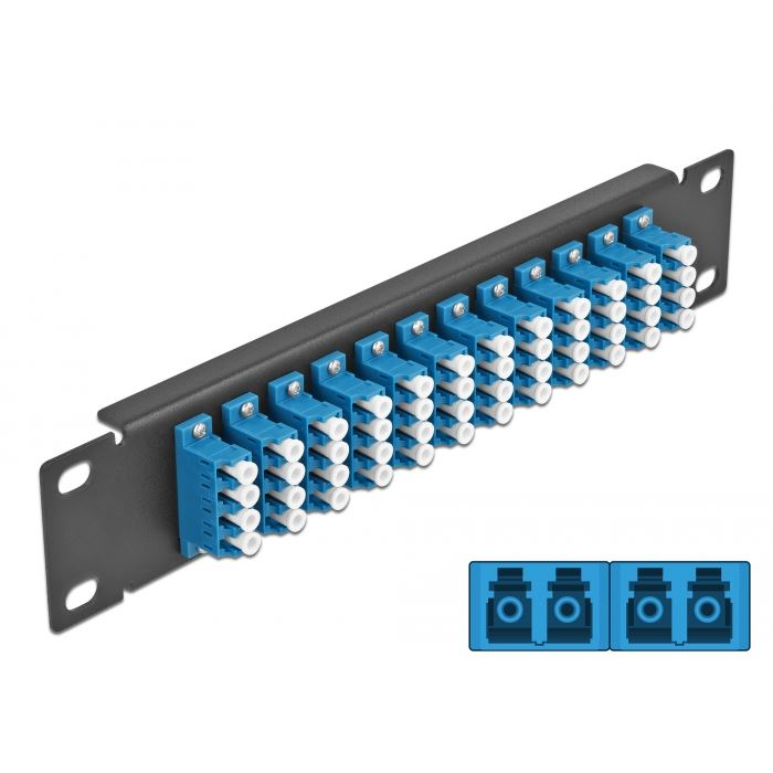 Delock 10 üvegszálas patch panel 12 portos LC Quad 1U kék fekete (66776) (DE66776)
