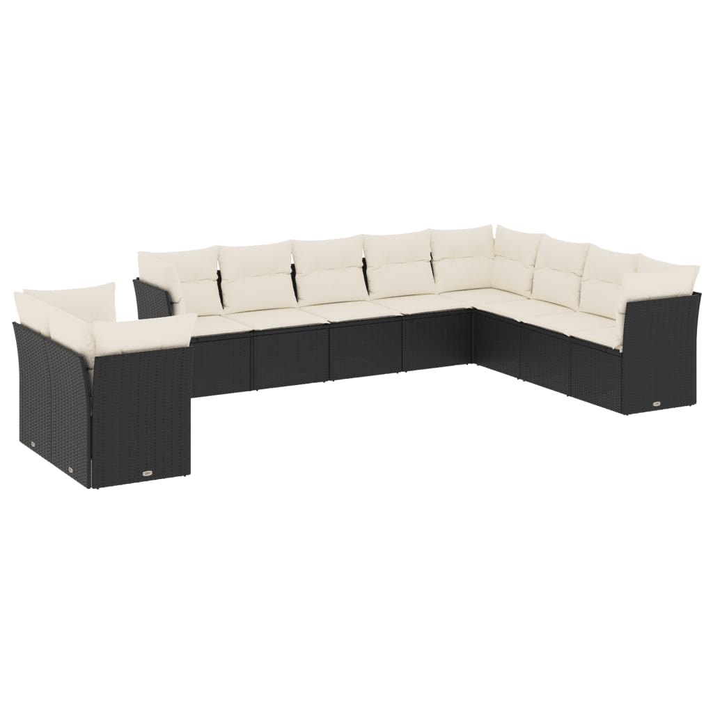 10 részes fekete polyrattan kerti ülőgarnitúra párnákkal (3217856)