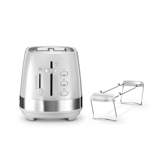 Тостер De'Longhi Active Line CTLA2103.W, 900 W, 2 филии, Електронен контрол на запичане, Стойка за размразяване, Бял