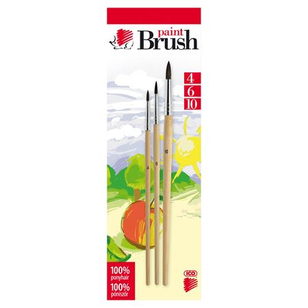 ICO Süni No. 4-6-10 Pónilószőr ecset készlet natúr fanyéllel (7170015007)