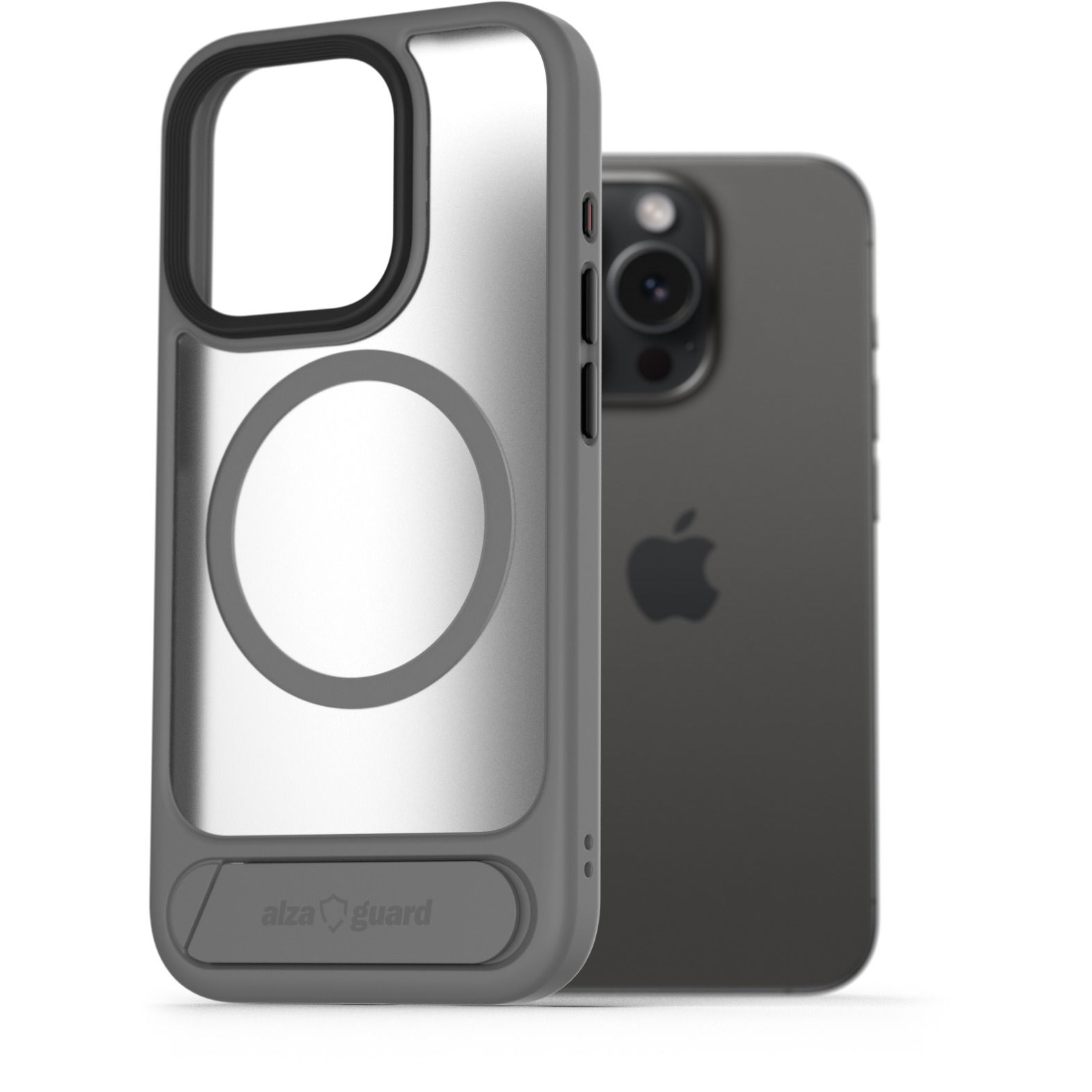 AlzaGuard Matte Case with Stand Compatible with MagSafe for iPhone 15 Pro Max szürke tok (AGD-PCH00019Y)