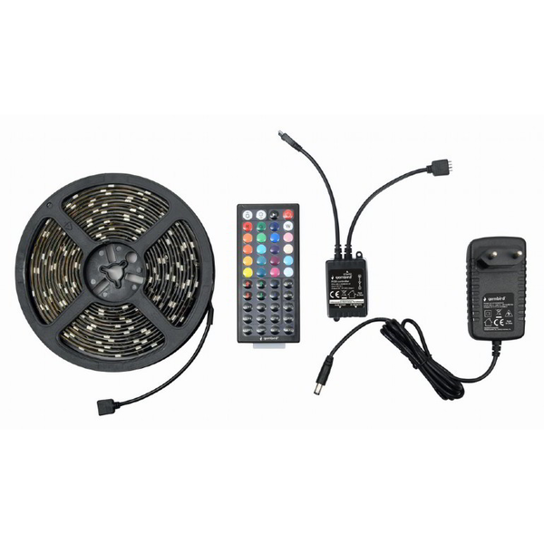 LED лента Gembird, RGB, 280lm, 17W, 150 x LED, 5m лента, дистанционно управление, IP65, 1,5m кабел, LED-S-RGB500-01