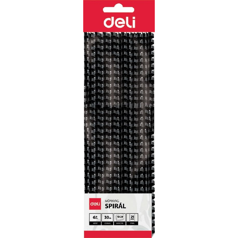 Deli 12mm műanyag spirál 10-20 laphoz - Fekete (15db / csomag) (DEL03836/15)