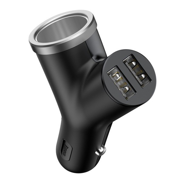 BASEUS szivargyújtó adapter, elosztó, 2in1 (2 USB aljzat / szivartöltő aljzat, 3400mA, 40W) FEKETE (BSC-C16N_B) (BSC-C16N_B)
