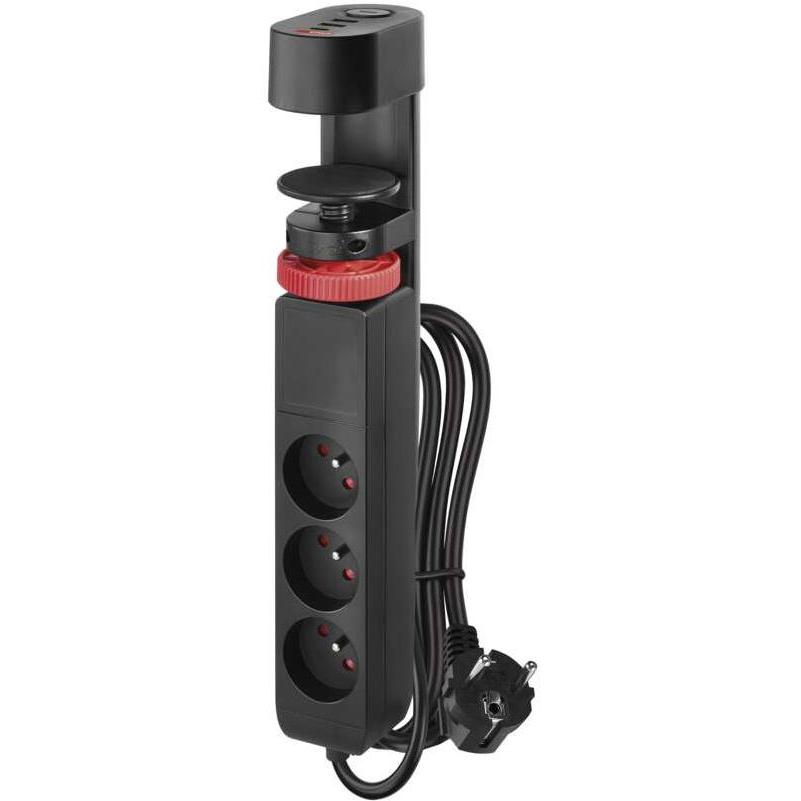 EMOS 3 aljzat, 1,5 m, kapcsoló, USB, fekete (1902330153)