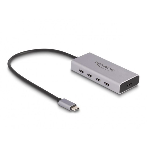 Delock USB 10 Gbps USB Type-C  hub 4 x USB Type-C  anya csatlakozóval és 1 x USB Type-C  PD 85 wattos csatlakozóval, 30 cm csatlakozó kábellel