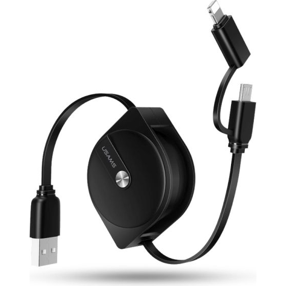 USAMS 2 az 1-ben TEKERHETŐ KÁBEL LIGHTNING ÉS MICROUSB 1M TELEFONOKHOZ,