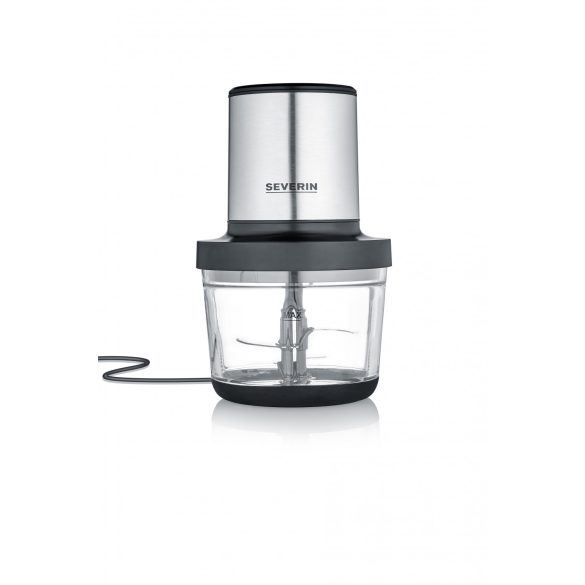 Чопър за храна Severin KM3867, Безжичен, 2 степени на мощност, 1л стъклен съд, Емулгиращ диск, Вложка за белене на чесън, Без BPA, 400W, Inox-Black
