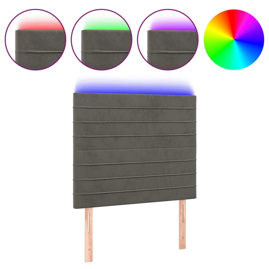 sötétszürke bársony LED-es fejtámla 90x5x118/128 cm (3122601)
