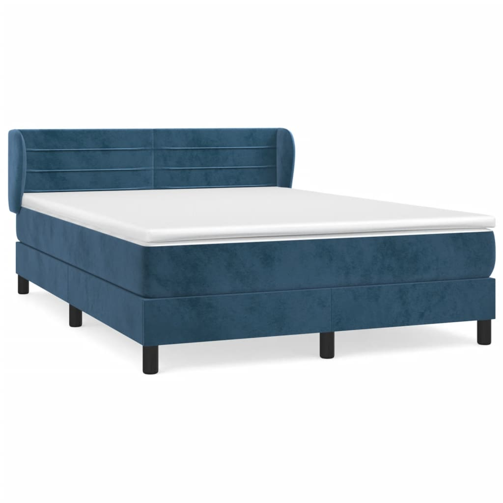 sötétkék bársony rugós ágy matraccal 140x190 cm (3127551)
