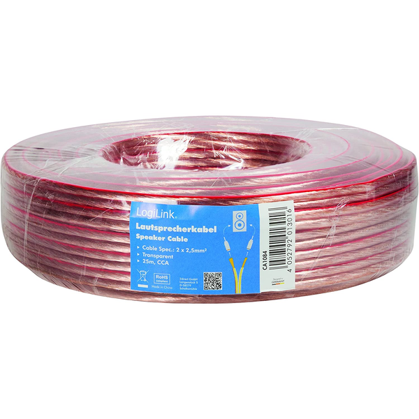 Rola cablu audio Logilink CA1084, conductor din CCA, 2x2.5mm2, 25m, Transparent