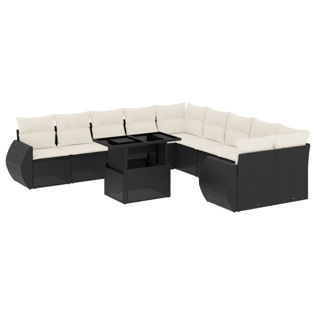 11 részes fekete polyrattan kerti ülőgarnitúra párnákkal (3268796)