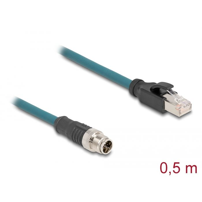 Delock M12 adapter kábel X-kódolt 8 tűs apa - RJ45 apa 50 cm (60077) (60077)