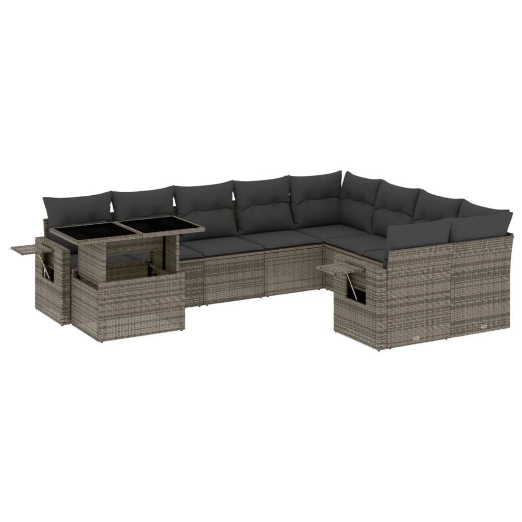10 részes szürke polyrattan kerti ülőgarnitúra párnákkal (3268140)