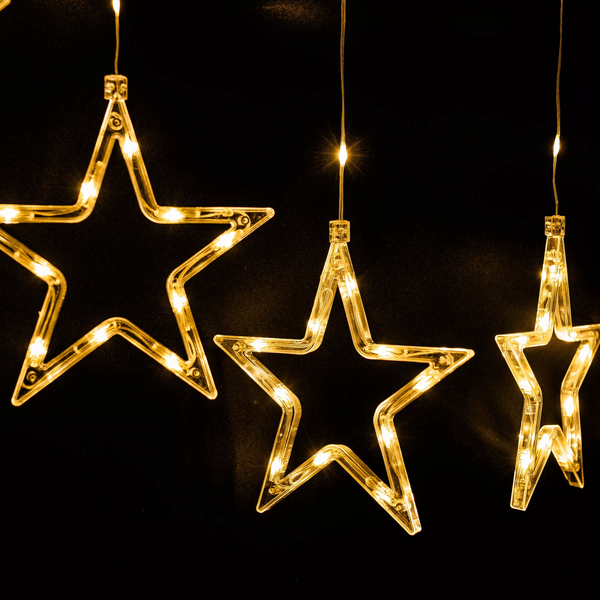 Кристална разтегателна LED STAR светлинна завеса, 120 x 80 см, 90 ТОПЛО БЯЛИ светодиода, прозрачен кабел