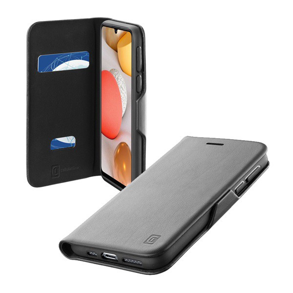 CELLULARLINE BOOK CLUTCH tok álló, bőr hatású (FLIP, oldalra nyíló, bankkártyatartó funkció) FEKETE [Samsung Galaxy A42 5G (SM-A425F)] (BOOKCLU3GALA42K)