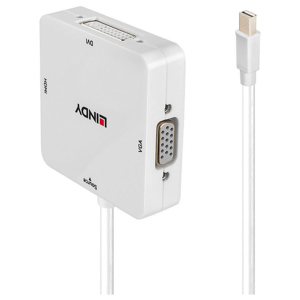 Lindy 38297 video átalakító kábel 0,15 M Mini DisplayPort DVI-D + VGA (D-Sub) + HDMI Fehér