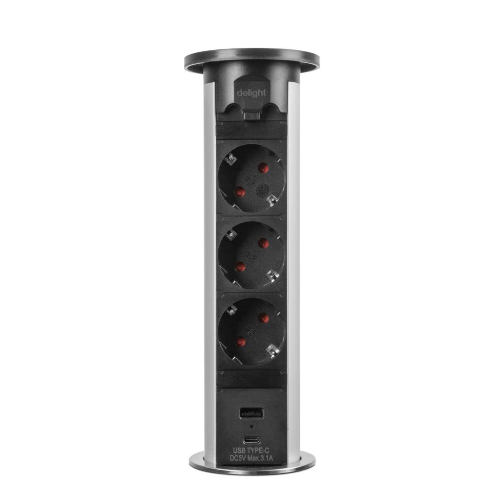 Delight motoros rejtett elosztó 3 aljzat + USB-A/USB-C csatlakozó (20451S) (20451S)