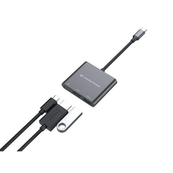 Conceptronic DONN01G replicatore di porte e docking station per laptop USB 3.2 Gen 1 (3.1 Gen 1) Type-C Nero, Grigio